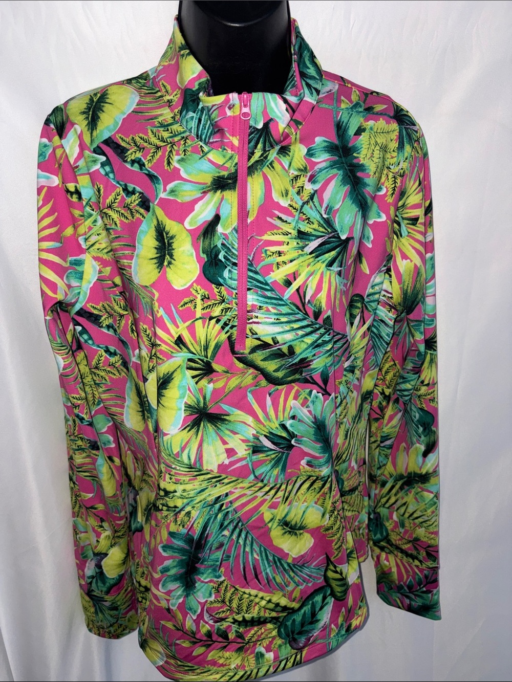 Tommy Bahama Sz L Tropical Stretch Golf 1/2 Zip Pullover Jacket, 19” PTP, 27” L